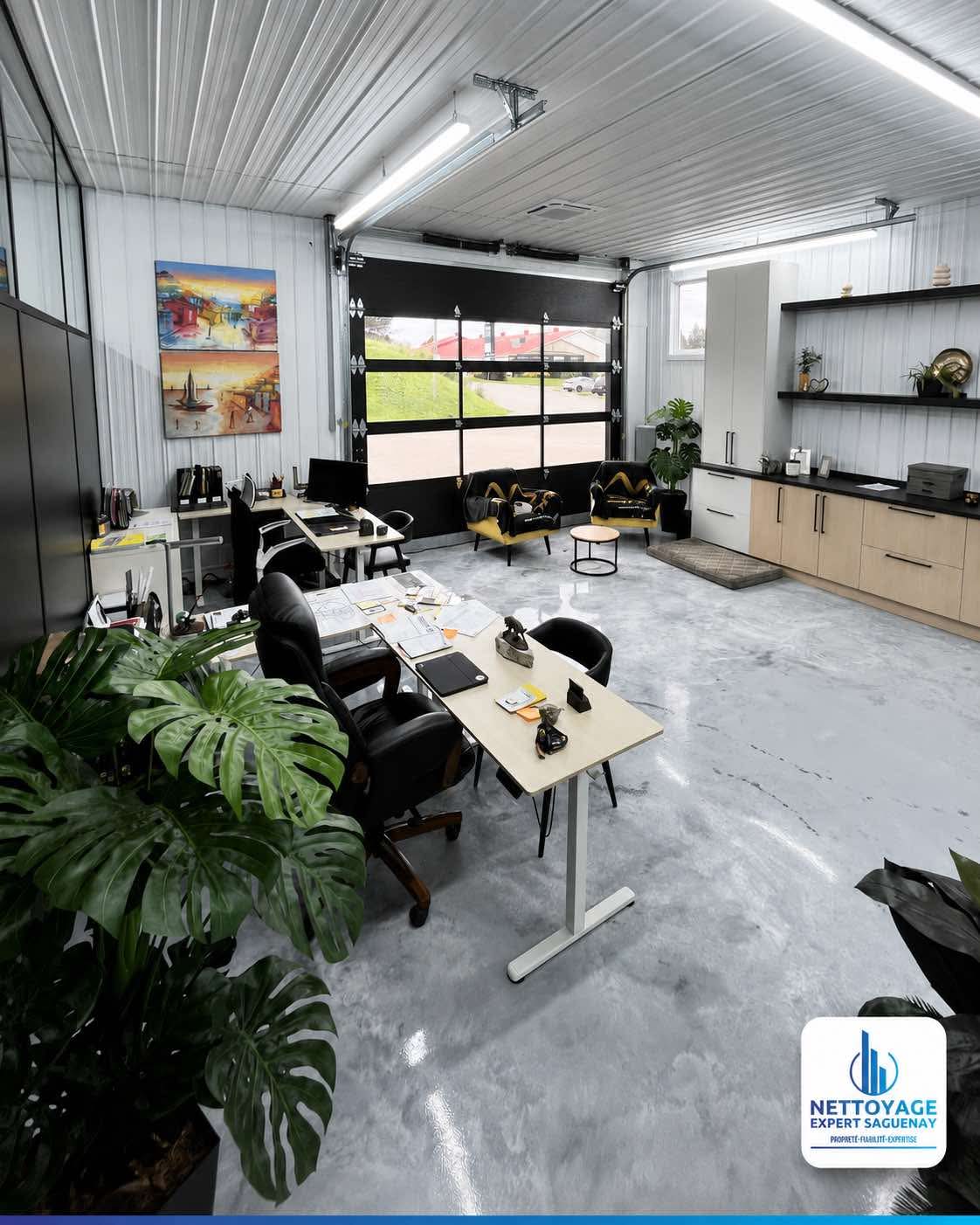 Espace de bureaux lumineux nettoyé